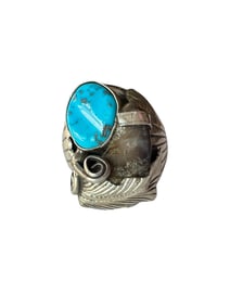 Old pawn Navajo Kingman Turquoise Claw Sterling silver ring size 13