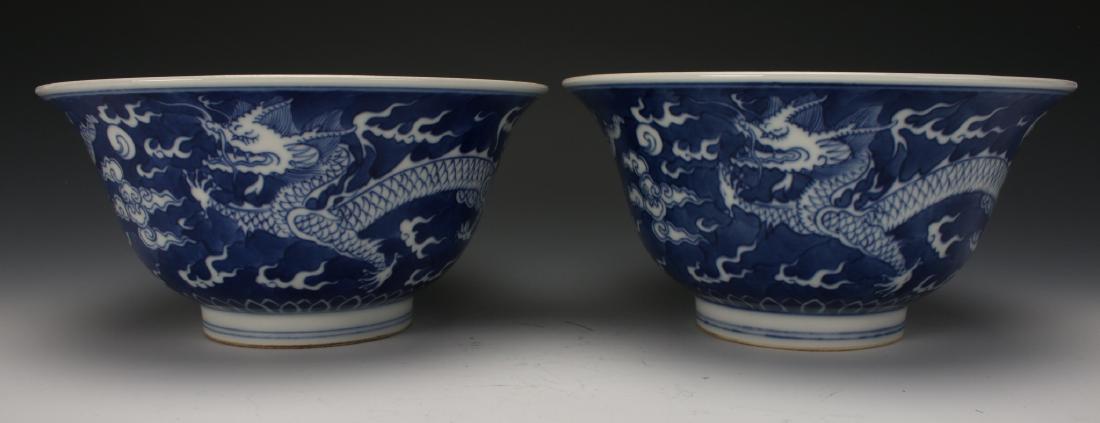 PAIR KANG XI BLUE & WHITE DRAGON BOWLS (1 of 10)