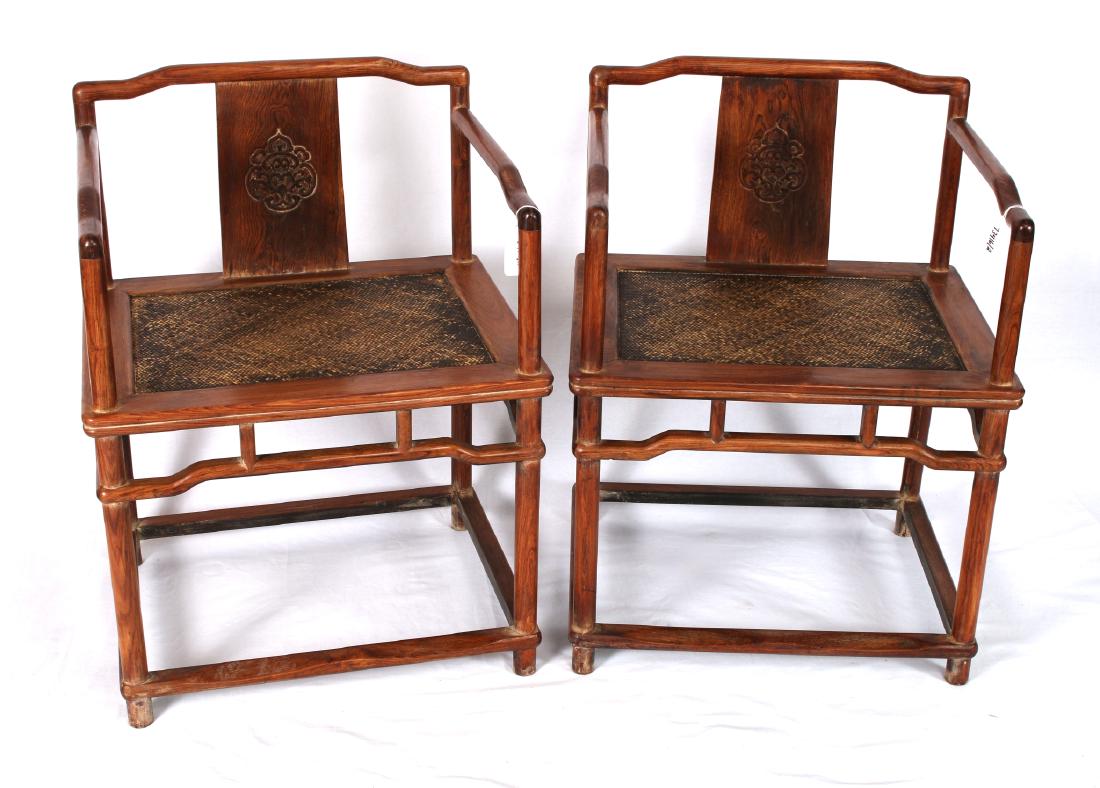 PAIR OF HUANG HUA LI CARVED CHAIRS (1 of 9)