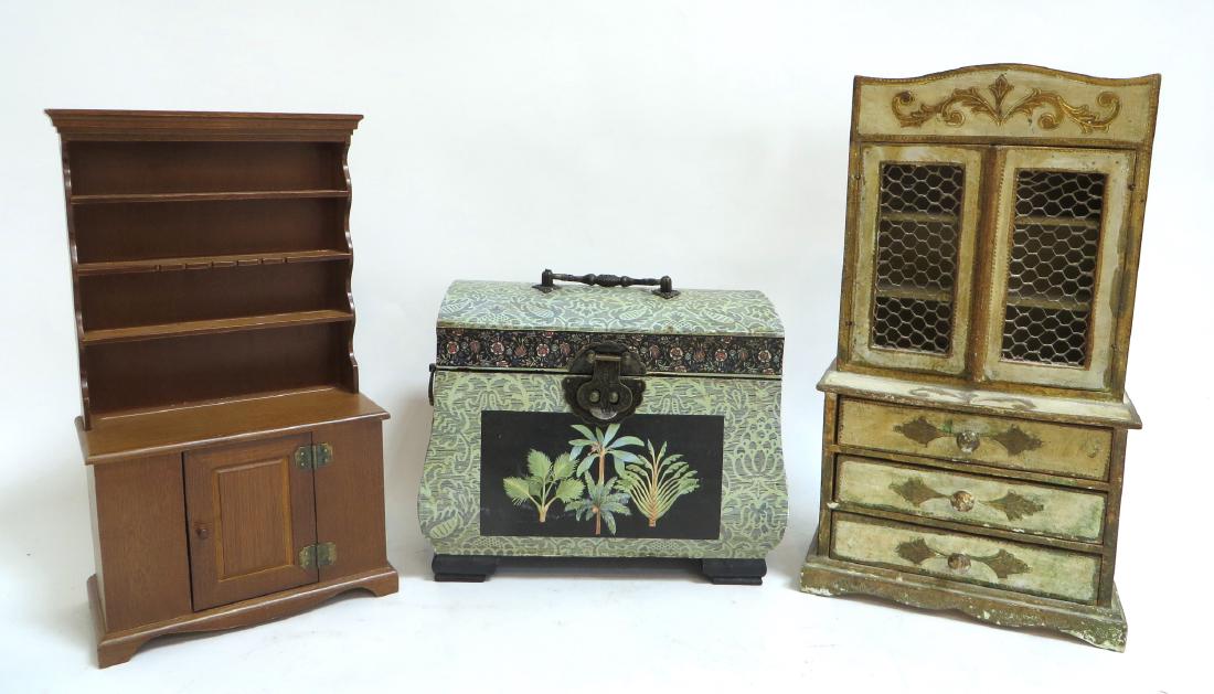 TWO MINI HUTCHES & BOX IN DOLL HOUSE SIZE (1 of 4)