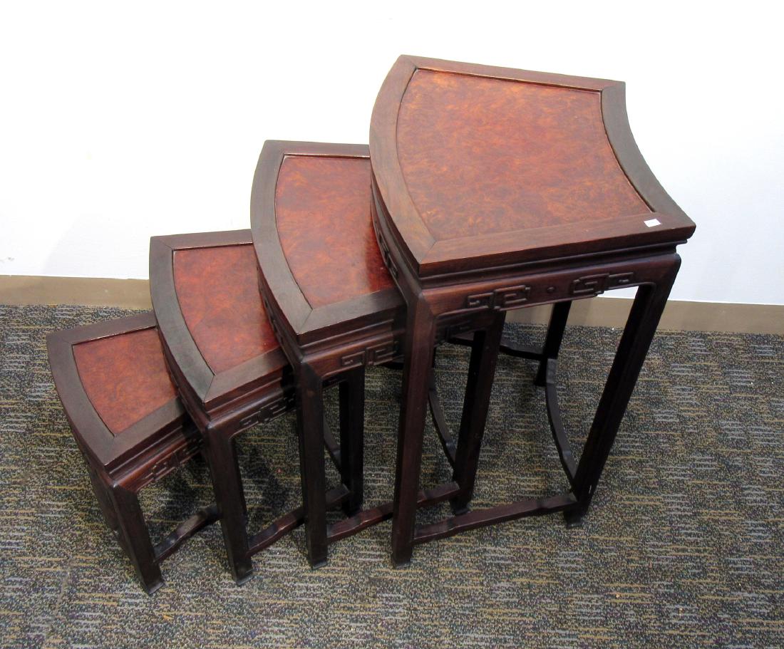 ROSEWOOD & BURL WOOD CHINESE NESTING TABLES (1 of 5)