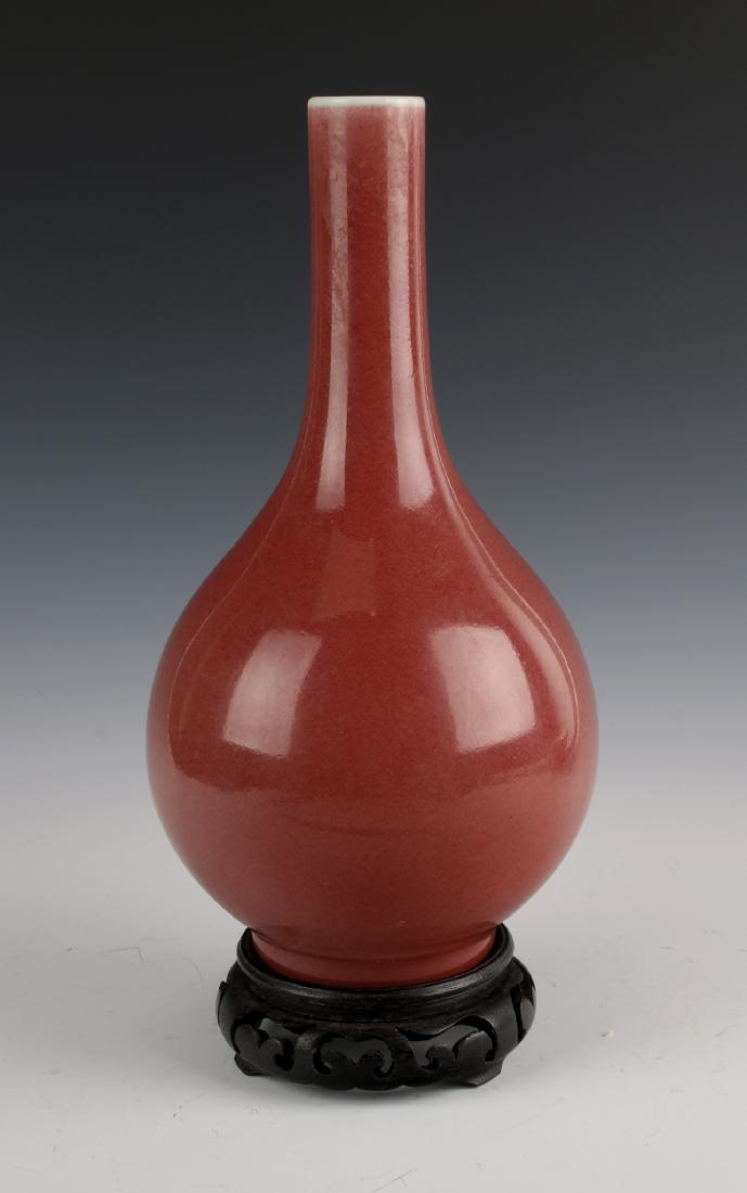DARK PINK VASE WITH WOODEN BASE (1 of 3)