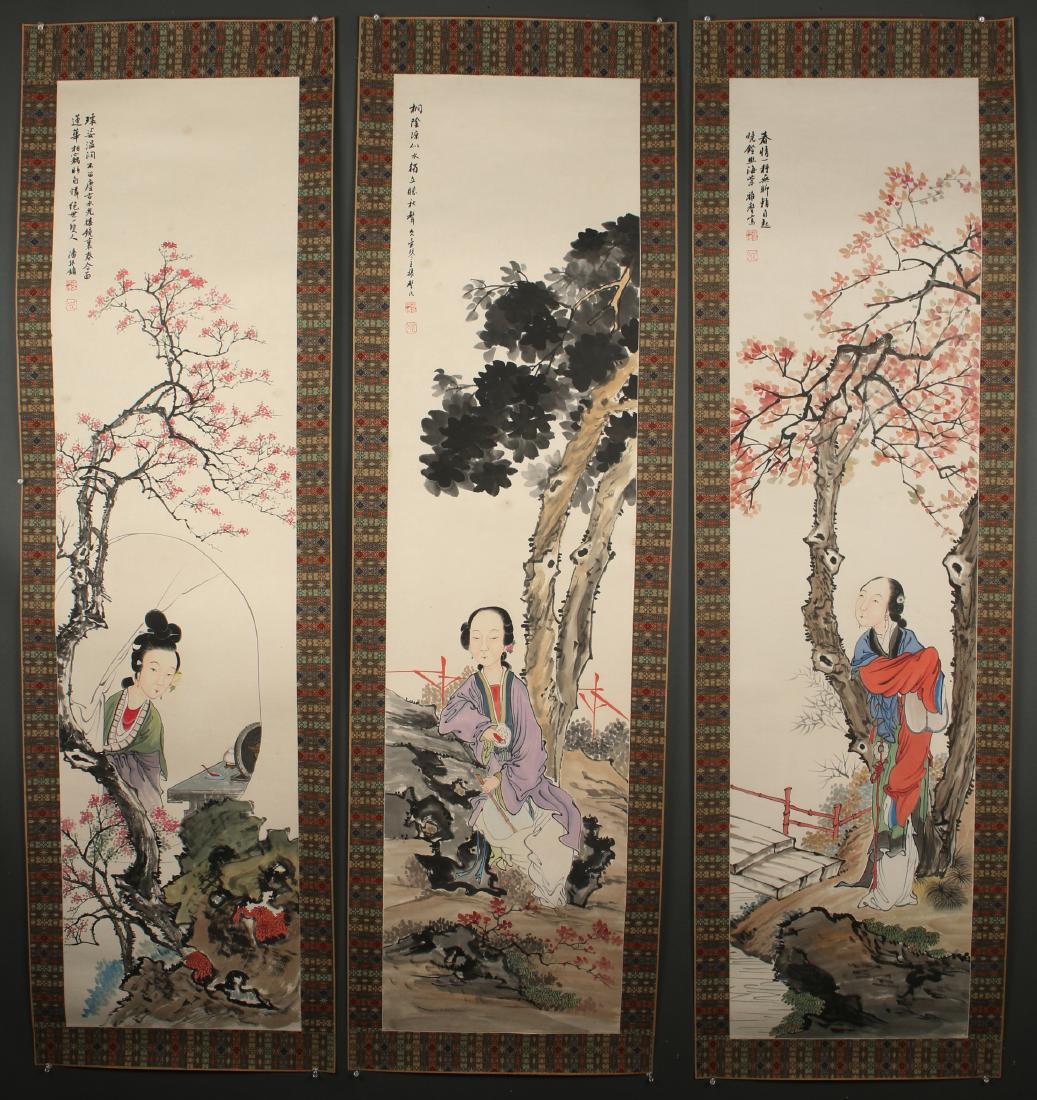 THREE PAINTINGS OF LADIES WITH TREES (1 of 10)