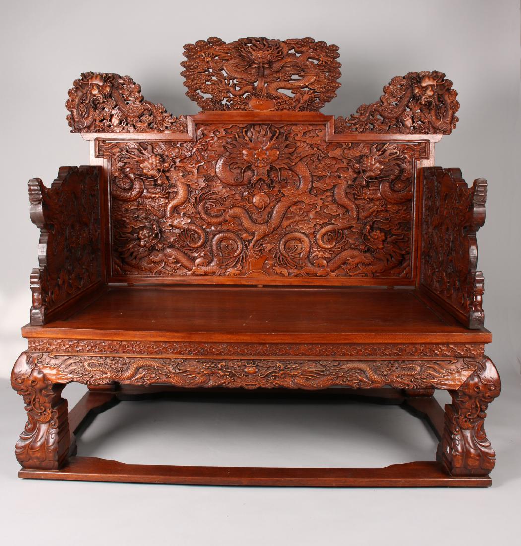 ORNATELY CARVED HUANG HUA LI DRAGON THRONE CHAIR (1 of 10)
