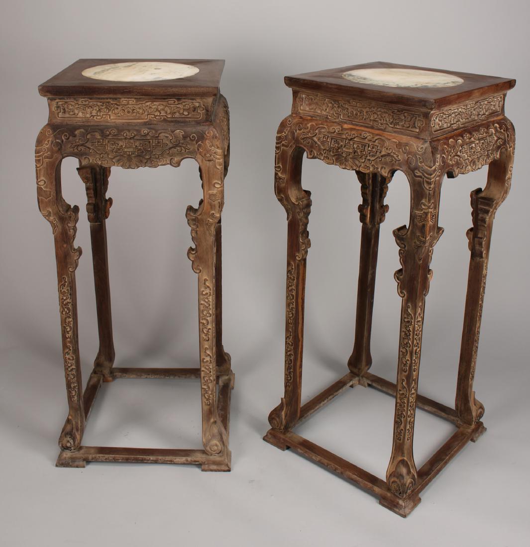 PAIR OF HUANG HUA LI STANDS WITH MARBLE INSERTS (1 of 10)