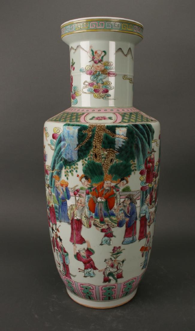 FAMILLE ROSE ROULEAU VASE WITH IMMORTALS (1 of 10)