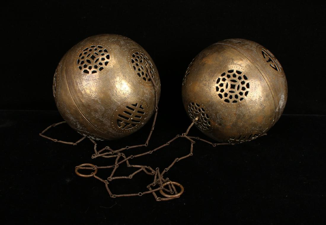 PAIR OF BRASS SPHERE CENSERS (1 of 7)