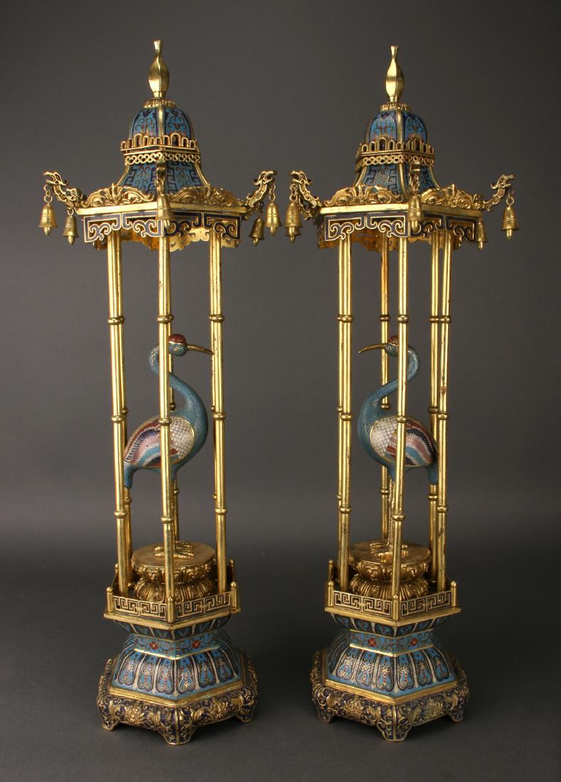 PAIR OF CLOISONNÉ CRANES IN TEMPLES (1 of 10)
