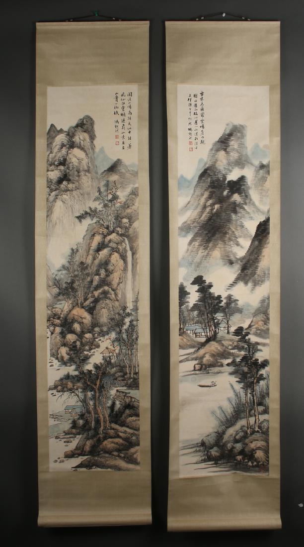 PAIR OF SCROLLS OF MOUNTAIN VILLAGES (1 of 10)