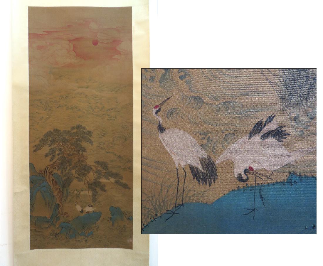 CHINESE MING DYNASTY STYLE IBIS WATERCOLOR SCROLL (1 of 10)