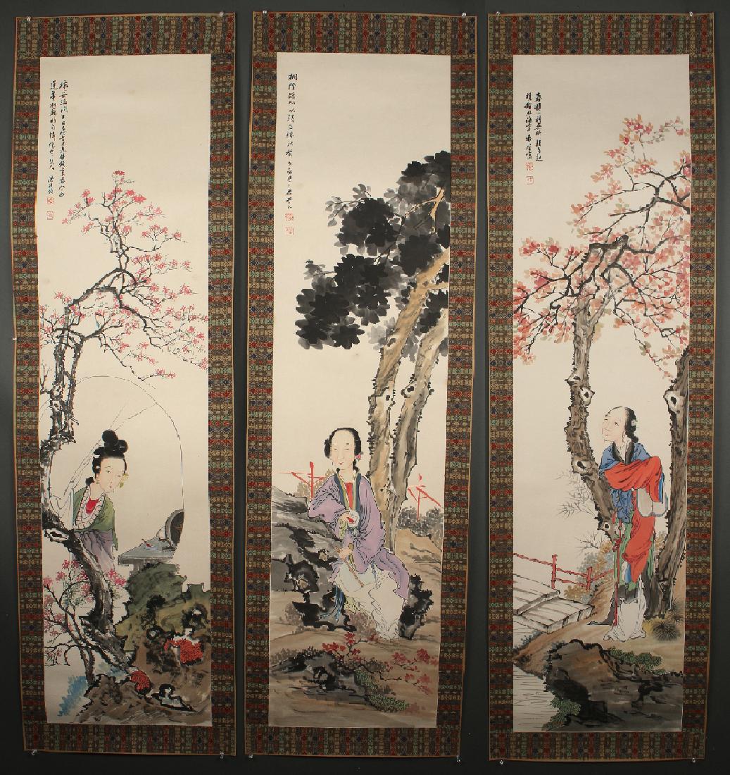 THREE PAINTINGS OF LADIES WITH TREES (1 of 10)