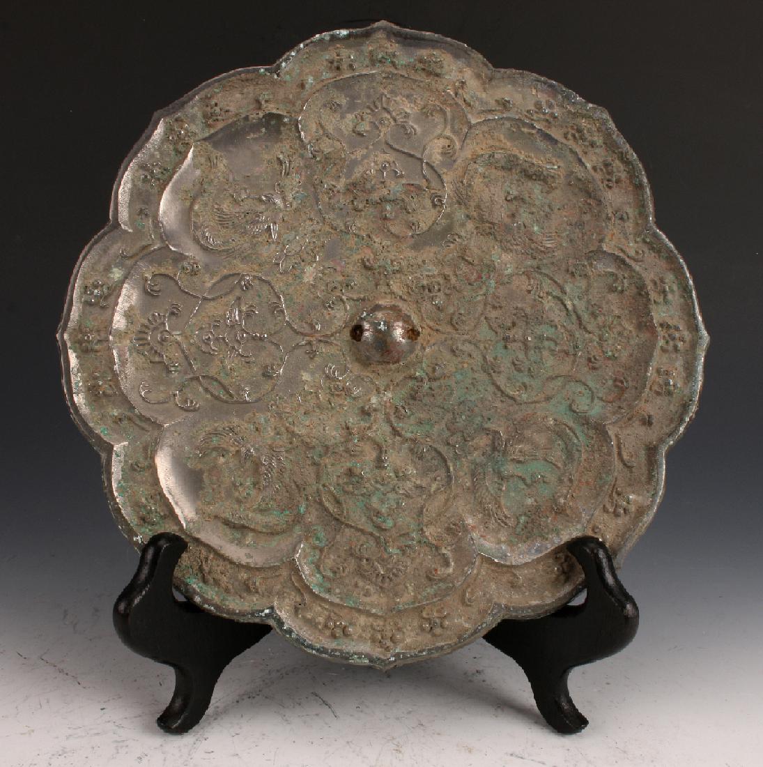 SCALLOPED EDGED LOTUS SHAPED BRONZE MIRROR (1 of 6)