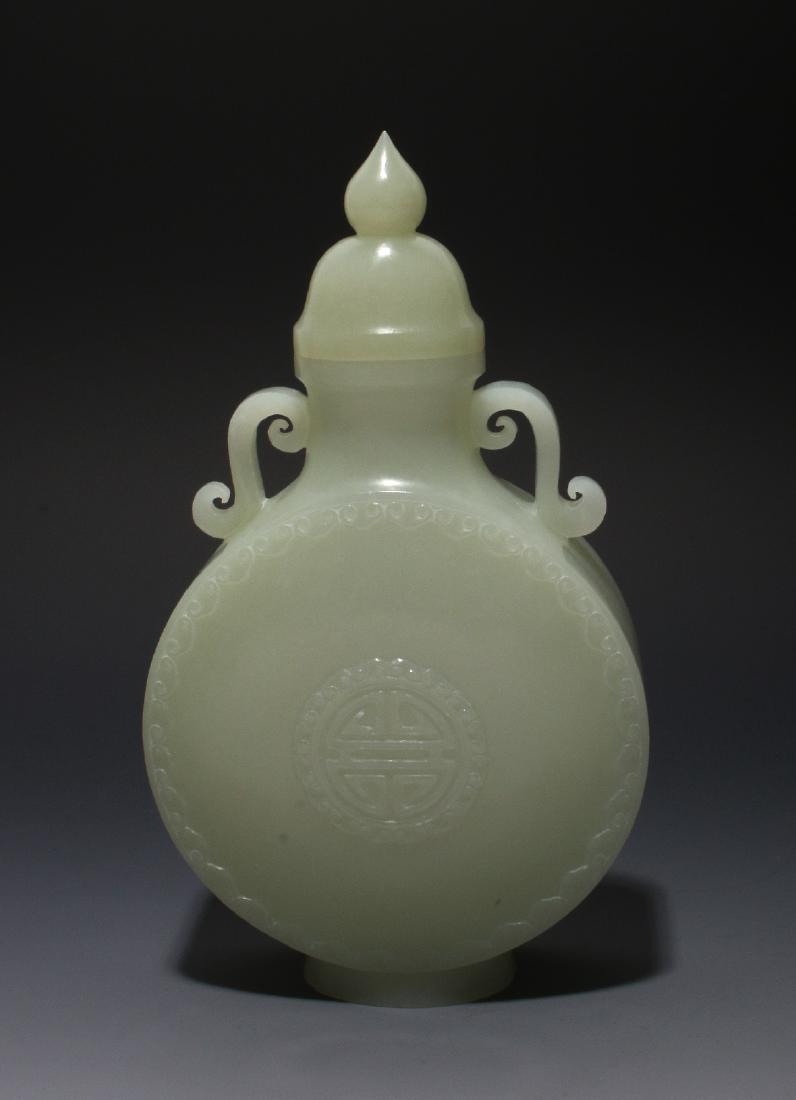 CHINESE WHITE JADE LIDDED MOON FLASK VASE (1 of 9)