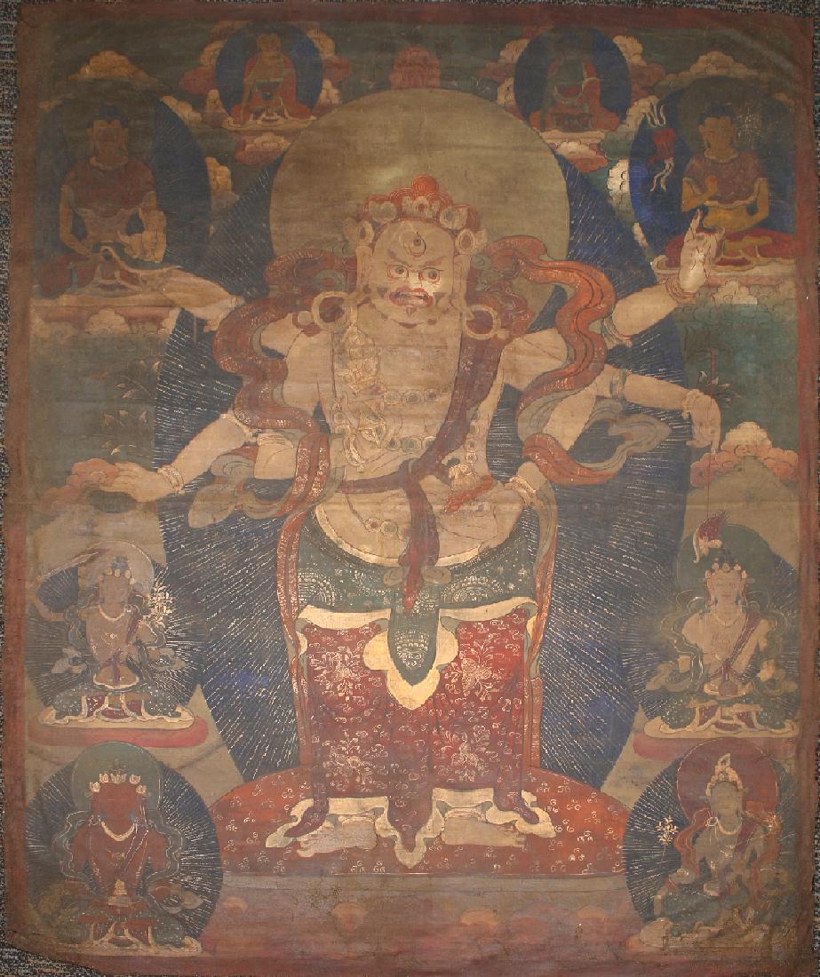 TIBETAN THANGKA OF STANDING SIX ARMED MAHAKALA (1 of 10)