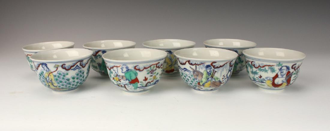 EIGHT MING DOUCAI TEA CUPS (1 of 10)