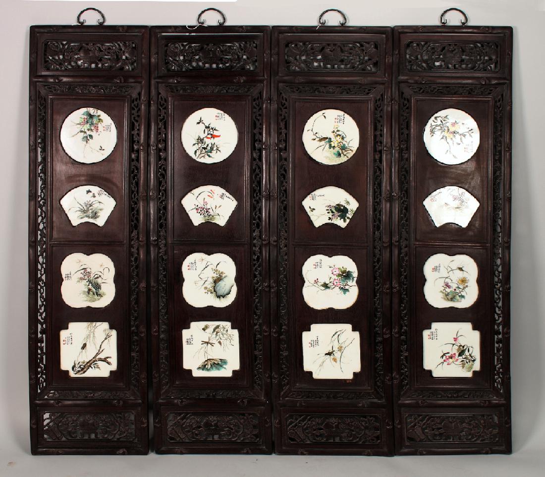 FOUR ZITAN & PORCELAIN WALL HANGINGS (1 of 10)