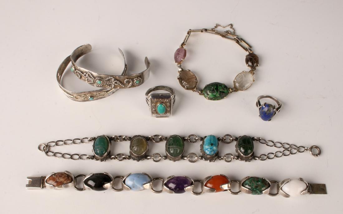 VINTAGE MEXICAN STERLING SCARAB & OTHER JEWELRY (1 of 8)