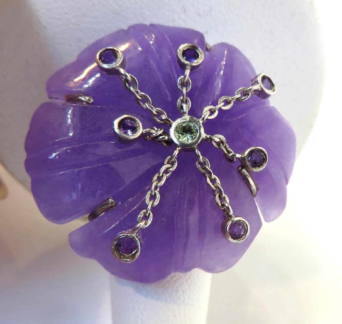 LAVENDER JADE & SILVER FLOWER RING (1 of 4)