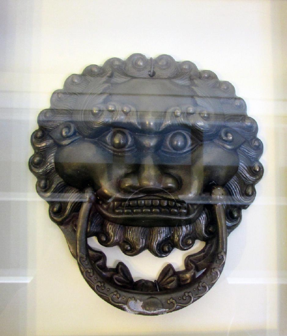 SHADOWBOXES LION DOOR KNOCKER & CASTING: Shadowboxes Lion Door Knocker & Casting: Two framed shadowboxes, one with a lion's head door knocker and the other with a casting of a dragon. each framed, 14 1/2" X