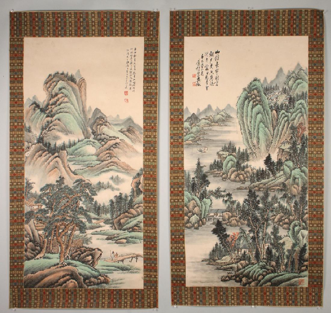 PAIR OF PAINTINGS OF RIVER AND MOUNTAINS (1 of 10)