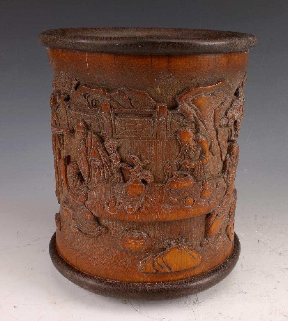 CARVED BAMBOO BRUSH POT (1 of 10)