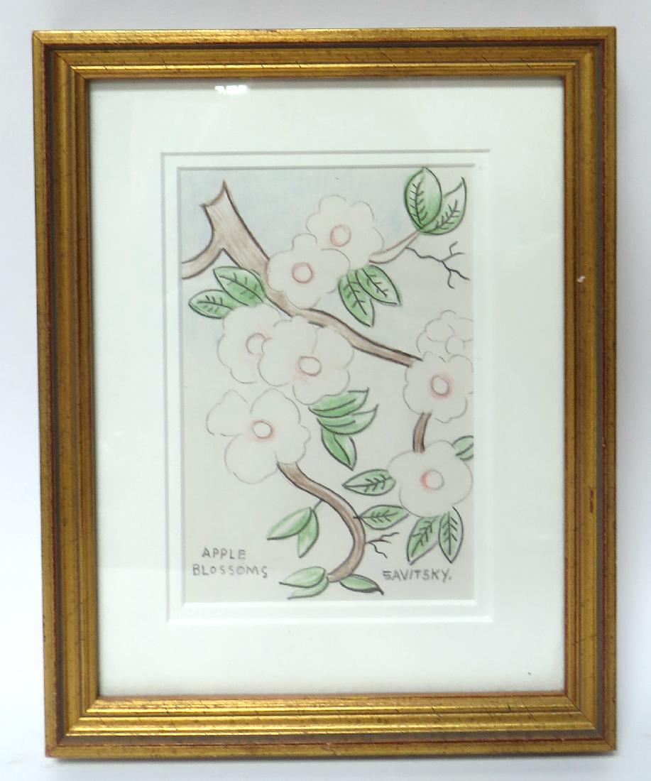 "APPLE BLOSSOMS" BY JACK SAVITSKY (AMER 20TH C.): "Apple Blossoms" By Jack Savitsky (Amer 20th C.): A framed drawing in pastel, signed lower right "Savitsky" and titled, lower left "Apple Blossoms". Ex: Guennol Collectio