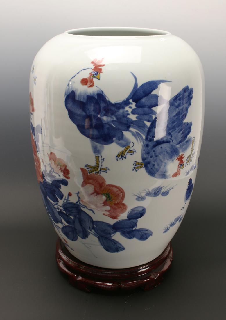 JINGDEZHEN PORCELAIN ROOSTER VASE ON CUSTOM STAND (1 of 8)