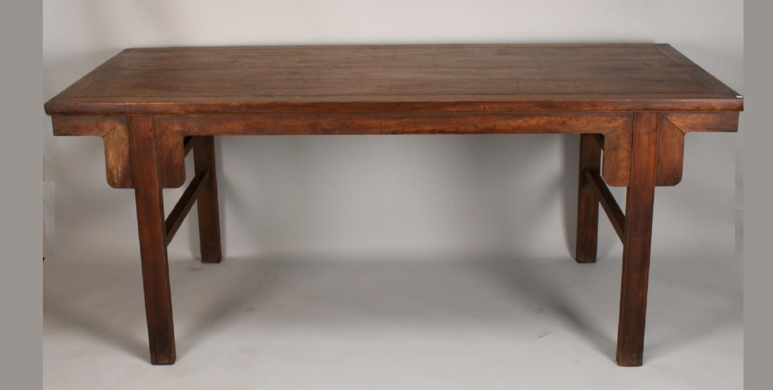 HUANGHUALI PAINTING TABLE: Huanghuali Painting Table: A large Huanghuali painting table with an inset top, smooth apron, and squared legs. 78 1/4" X 33" X 33" $1000 - $1500