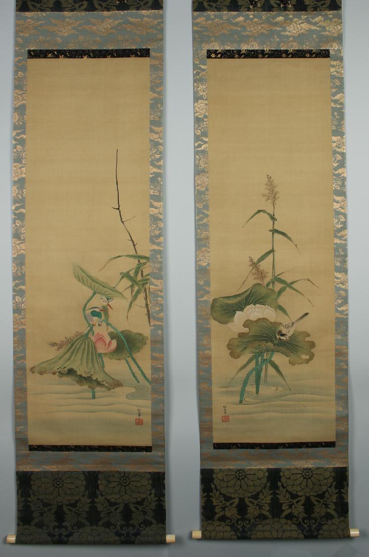 PAIR OF SCROLLS OF BIRDS AMIDST FLOWERS WITH CASE (1 of 10)