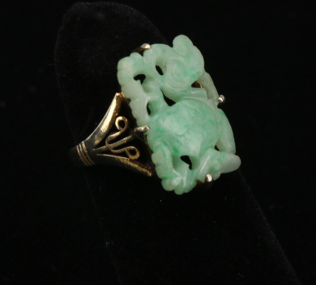 CHINESE ANTIQUE JADE & VERMEIL RING (1 of 8)