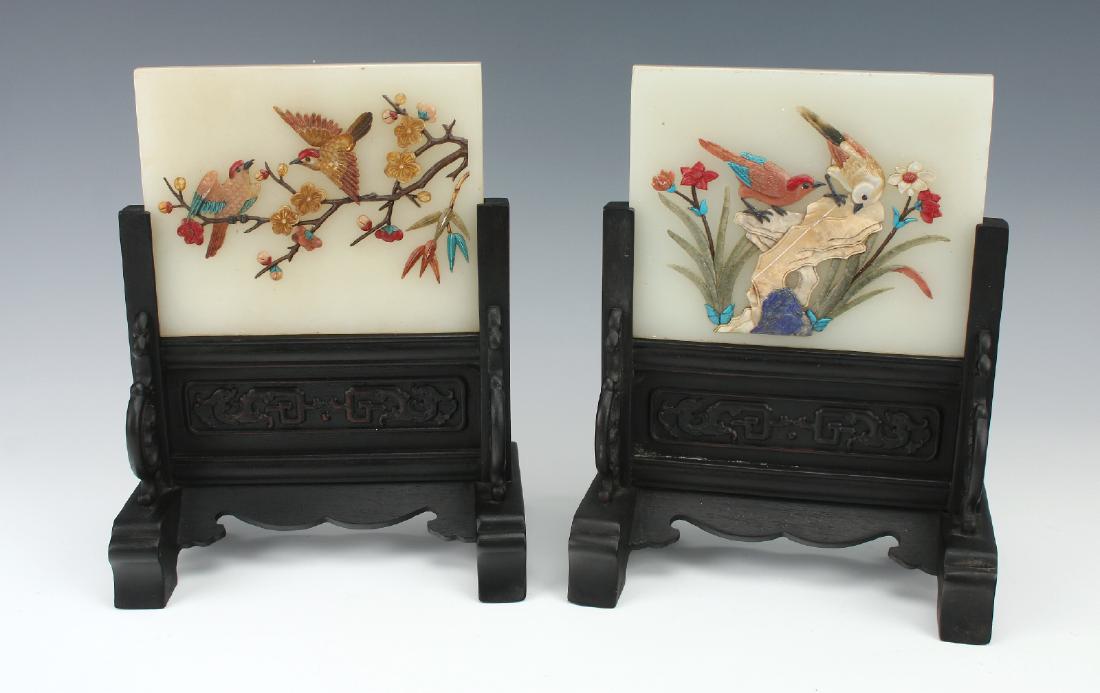PAIR OF WHITE JADE BIRD TABLE SCREENS (1 of 10)
