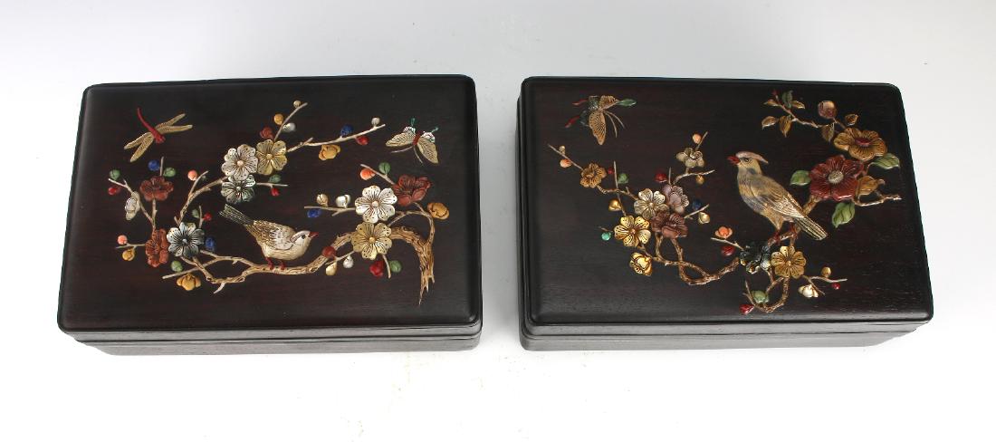 PAIR OF BIRD DECORATED ZITAN BOXES (1 of 10)