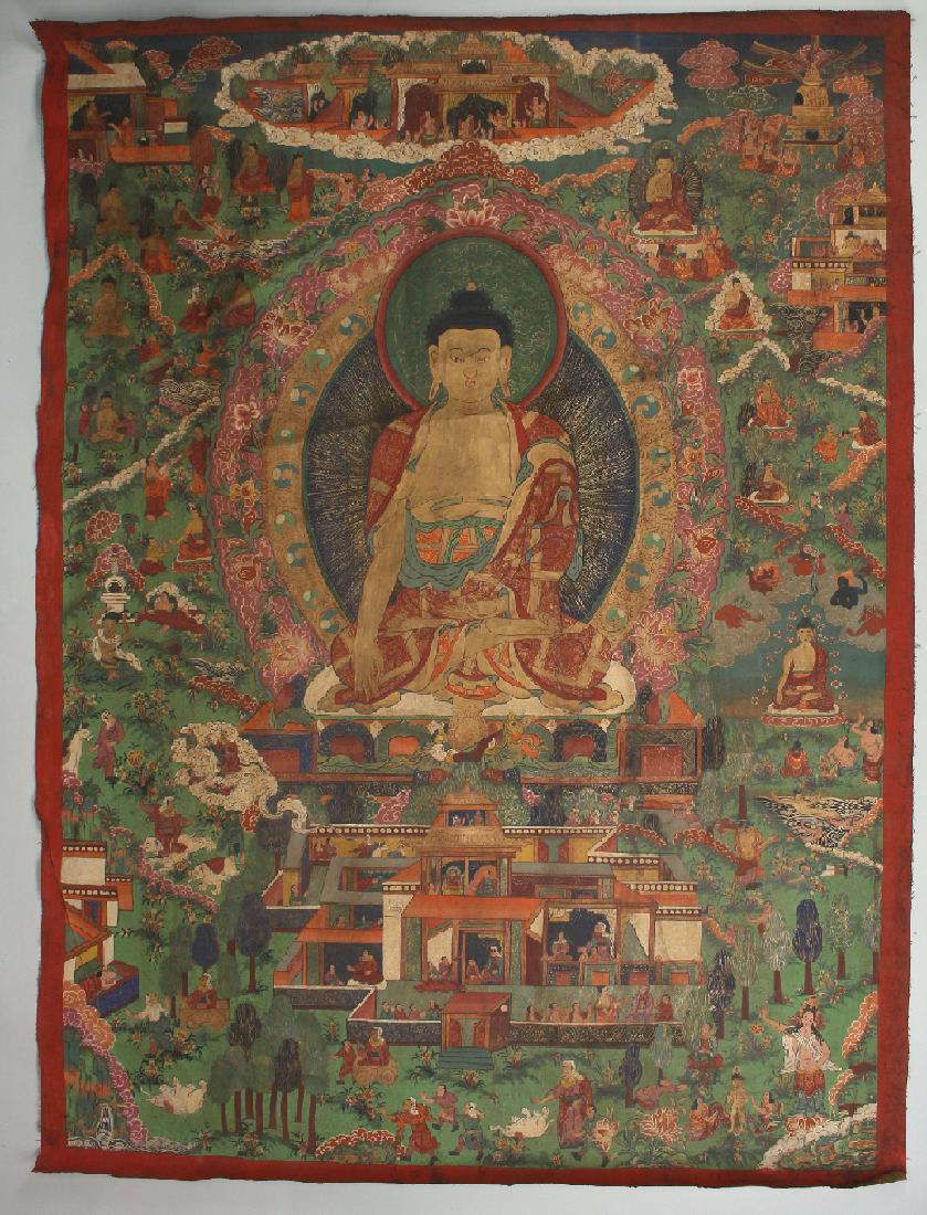 18TH C. THANGKA WITH GOLD PAINTED BUDDHA (1 of 10)