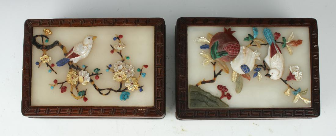PAIR OF QING HUANGHUALI & WHITE JADE BOXES (1 of 9)