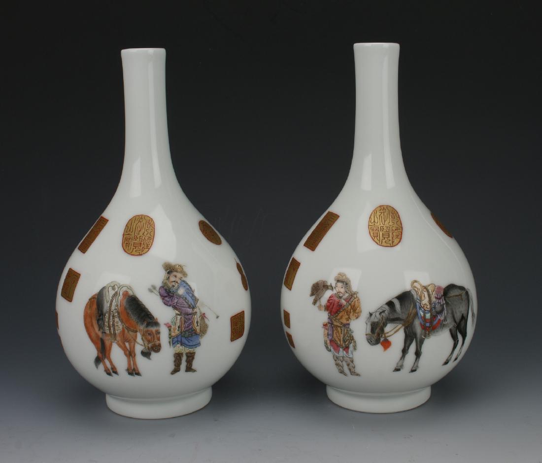 PAIR OF WARRIOR BOTTLE VASES (1 of 7)