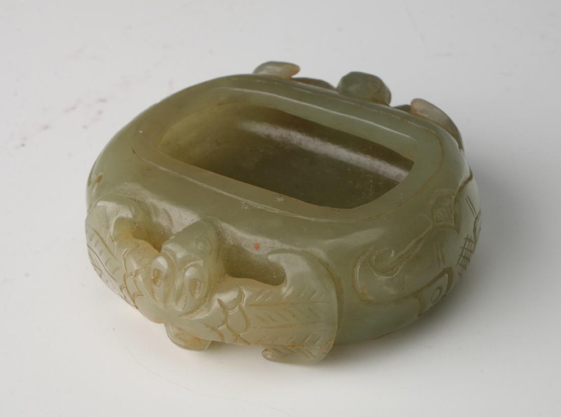 JADE BRUSH WASHER: Jade Brush Washer: Carved bats are on either side of this jade brush washer. 2 1/4" X 2 1/4" $300 - $500 Shipping: We are