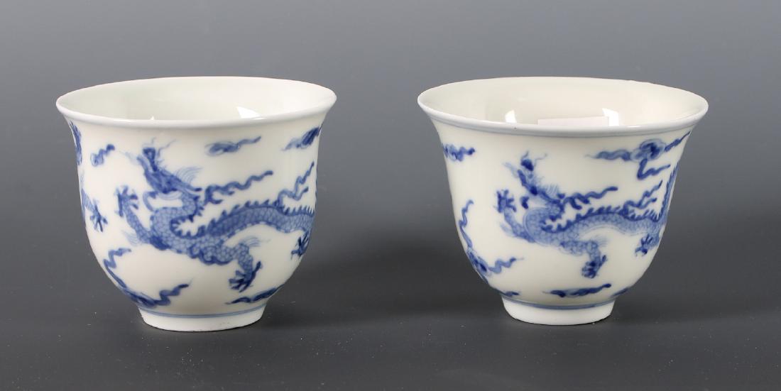 PAIR BLUE & WHITE DRAGON TEA CUPS (1 of 10)