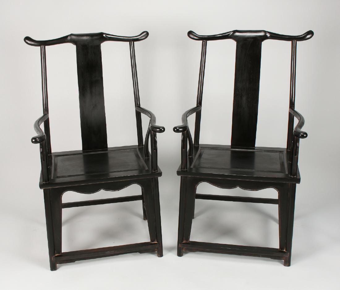 PAIR OF QING ZITAN OFFICER HAT CHAIRS: Pair Of Qing Zitan Officer Hat Chairs: Inset seats, curved aprons and backsplats form the elegant shape of these officer hat chairs. 24" X 21" X 46" $