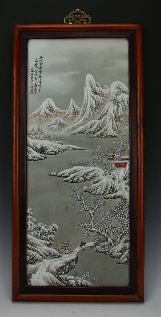 PORCELAIN PLAQUE OF MOUNTAIN WINTER SCENE (1 of 10)