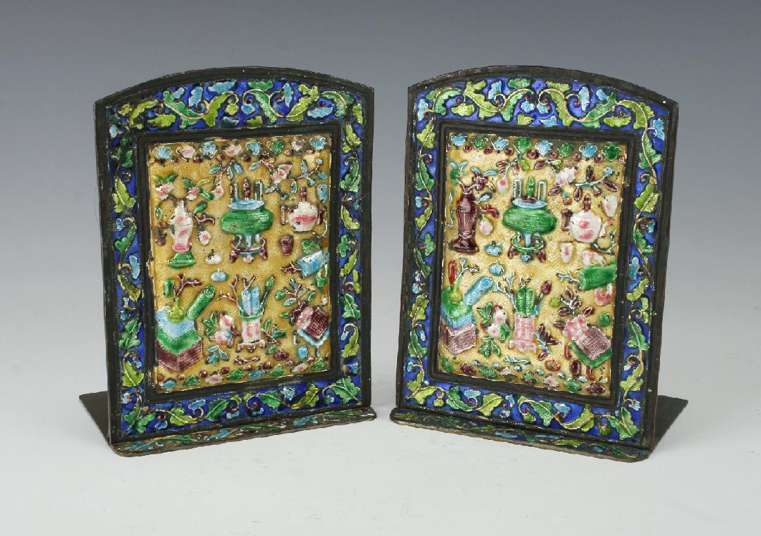 20TH CENTURY CHINESE ENAMEL BOOKENDS (1 of 10)