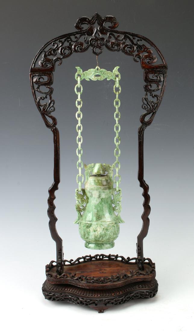 HANGING JADE URN WITH WOODEN STAND (1 of 8)