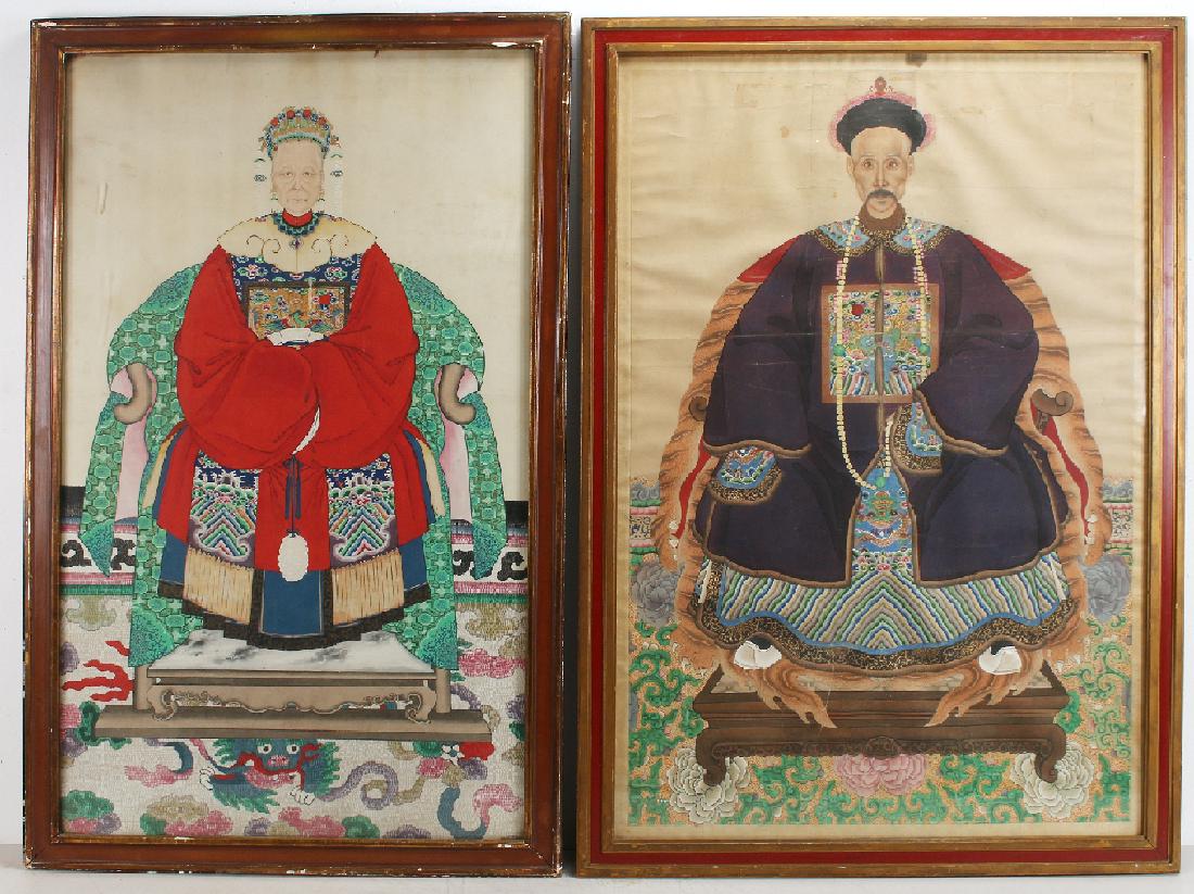 PAIR OF LARGE CHINESE ANCESTRAL PORTRAITS (1 of 10)