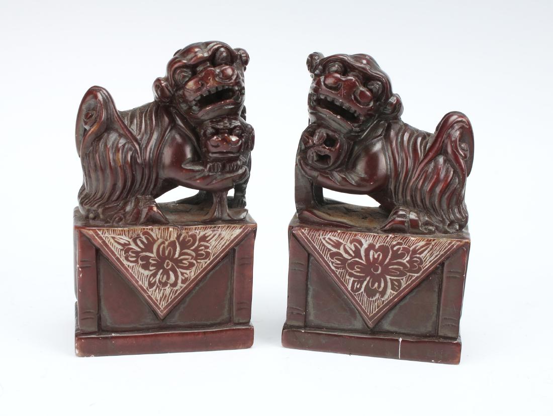 PAIR OF CHINESE SOAPSTONE FOO DOG CARVINGS (1 of 6)