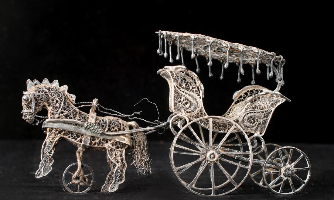 CHINESE EXPORT SILVER FILIGREE HORSE & CARRIAGE (1 of 9)