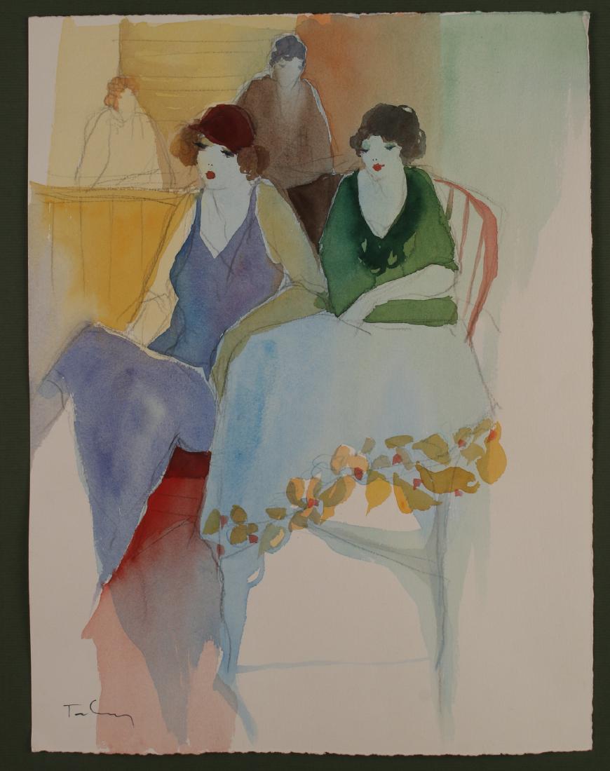 ART DECO PENCIL WATERCOLOR PAINTING C 1920-1930 (1 of 7)