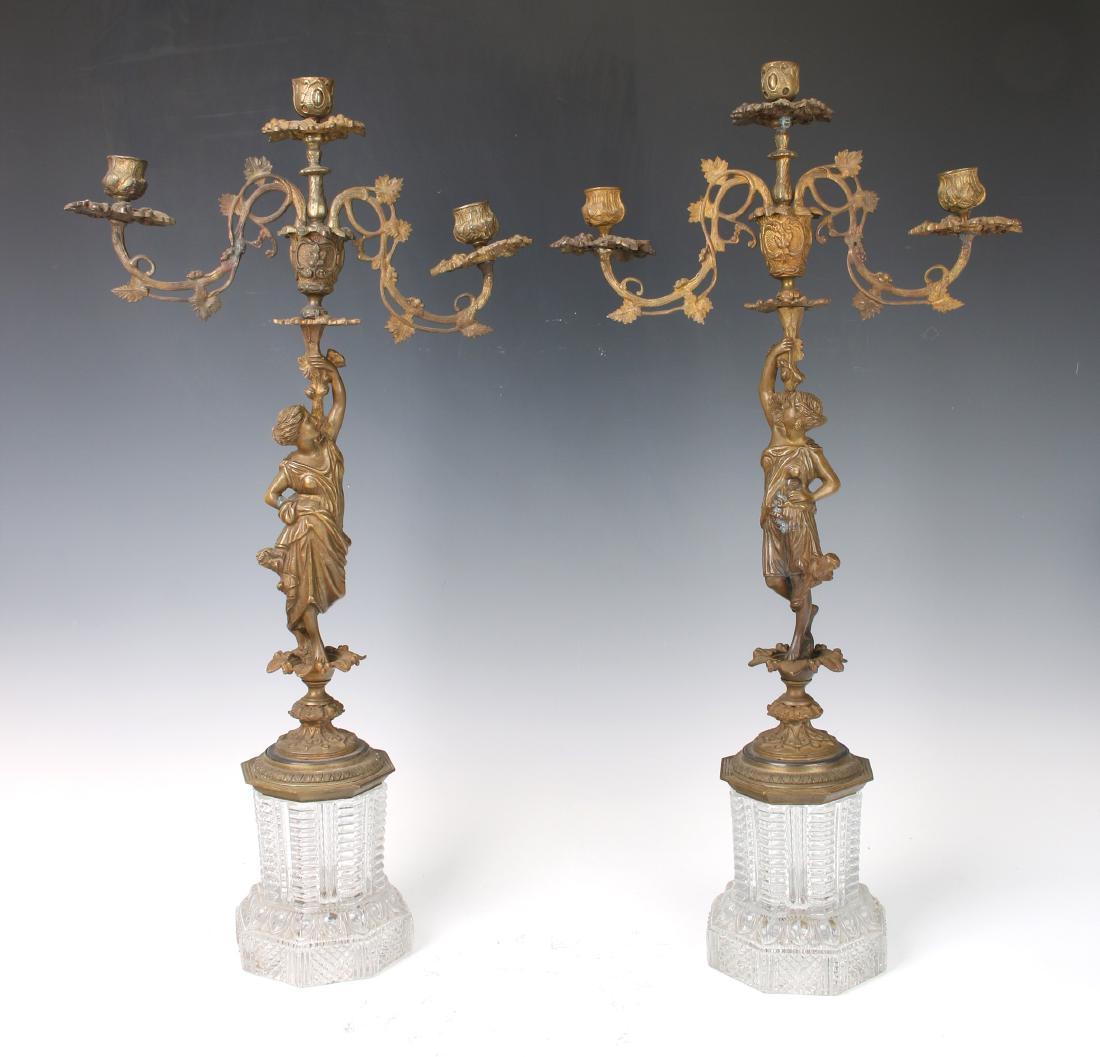 PAIR OF CRYSTAL BASED BRONZE CANDELABRAS (1 of 6)