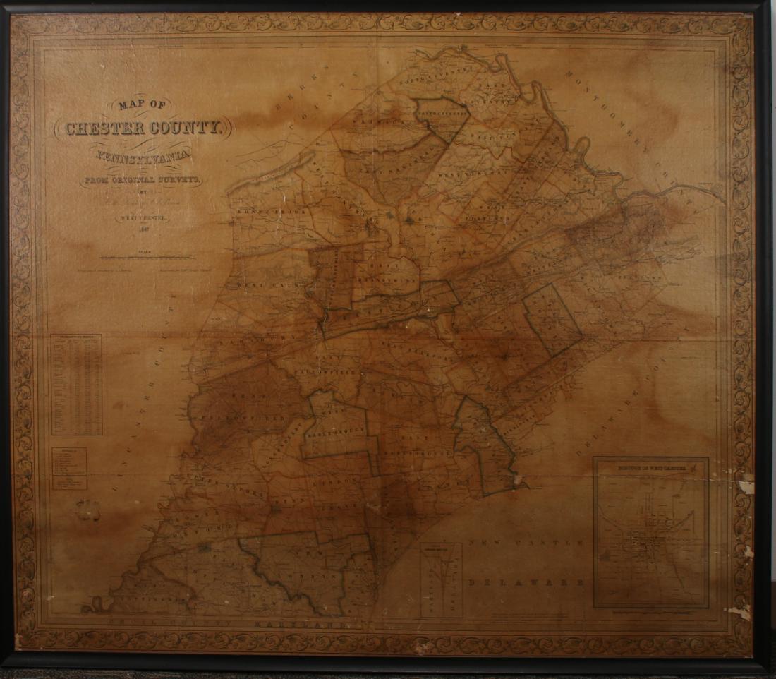 FRAMED MAP OF CHESTER COUNTY 1847 (1 of 3)