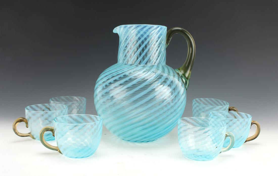 MEXICAN HAND BLOWN GLASS PITCHER AND CUPS (1 of 6)