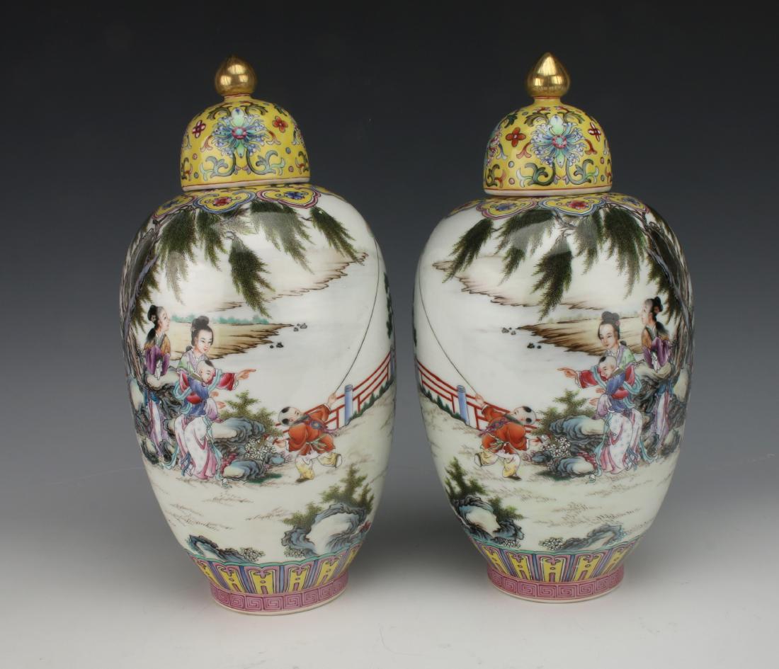 PAIR GINGER JAR VASES WITH LIDS (1 of 10)