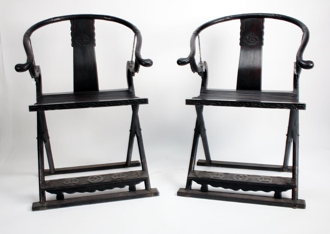 PAIR OF ANTIQUE ZITAN FOLDING CHAIRS (1 of 10)